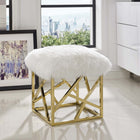 Modway - Intersperse Peau de mouton Ottoman - Or Blanc-Base en acier inoxydable doré