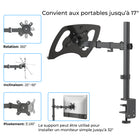 ShoppingAll - Support de bureau entièrement réglable pour ordinateur portable - Noir-Rangez vos câbles et vos clés de réglage de la tension grâce aux clips de gestion des câbles intégrés