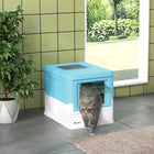 PawHut - Bac à litière fermé pour chat avec pelle, plateau, entrée par le haut, pliable - bleu-Il reste propre grâce à des parois complètes, tandis qu’un plateau coulissant facilite le remplissage 