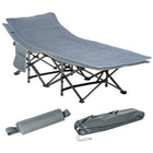 Outsunny - Lit de camp pliant pour adultes avec matelas et oreiller, gris foncé-Conception de soutien robuste pour les grands adultes, les personnes corpulentes et la famille