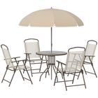 Outsunny ensemble de salle à manger de patio 6 pièces avec parasol, table ronde et chaises pliantes - blanc crème-Convient pour les parcs extérieurs, jardins, terrasses, bords de piscine, vérandas, plages, etc