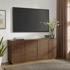 Modway - Render 4 portes Cannelé Meuble de télévision pour meuble de buffet - Noyer-Charnières à fermeture douce avec étagères ajustables