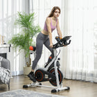 Soozier - Vélo D’Exercice Stationnaire Vertical Réglable Avec Écran Lcd - Blanc-Suivez vos progrès grâce à un écran LCD affichant le temps, la vitesse, la distance et les calories brûlées  