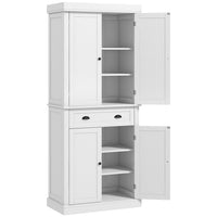 HOMCOM - Armoire de cuisine haute avec tiroir - blanc-Design colonial élégant avec panneaux encastrés et poignées antiques 