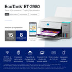 Epson - Imprimante multifonction couleur sans fil EcoTank ET-2980 à réservoirs d’encre géants - Blanc-IMPRESSION MOBILE SANS FIL — fonction d’impression mobile améliorée de l’application Epson Smart Panel offrant la commodité de l’impression et de la numérisation depuis un appareil intelligent