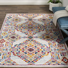Modway - Entourage Treillis floraux vintage Khalida Tapis de 5 pi l x 8 pi L - Ivoire Bleu Orange Jaune Rouge-Protégez les planchers contre le passage des piétons / du mobilier