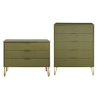 Manhattan Comfort - Dumbo commode moderne et commode haute 5 tiroirs - vert olive - ensemble de 2-Commode de chambre moderne-contemporaine avec une touche de glamour comprenant une commode standard et une commode haute