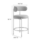 Modway - Albie Tissu Tabourets de comptoir Ensemble de 2 - Argent gris-Rembourrage en mousse dense