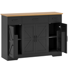 HOMCOM - Buffet de style ferme 47 po avec charnières à fermeture douce et étagères à épices - grain de bois noir-Le design de style ferme bicolore avec portes de grange ajoute une touche rustique à votre intérieur 