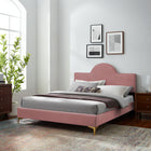 Modway - Sunny Performance Velvet Lit simple, Rose poussiéreuse-Système de soutien en lattes de bois