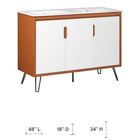 Modway - Energize Double évier 48" Vanette de salle de bain - Blanc cerise-Lavabo double en céramique avec trous centraux de 8"
