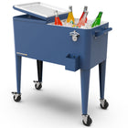 Permasteel - Glacière de patio rétro 80 pintes sur roulettes avec séparateur - bleu marine-Fini mat