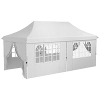 Outsunny - Tente auvent pliante réglable 20 pi l x 10 pi L avec paroi latérale - Sac de transport - Blanc-Ajustez les parois latérales pour repositionner les portes et les fenêtres