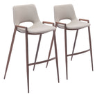 Zuo - Desi Tabouret de bar - Beige/Noyer - Ensemble de 2-Support pour les bras