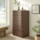 Modway - Mirae 5 tiroirs Commode courbe, Chêne brun brossé-Finition stratifiée de grain de bois