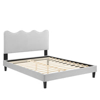 Modway - Current Performance Velvet Lit plateforme Queen, Gris clair-Lit plateforme Queen