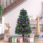 HOMCOM - Arbre de Noël artificiel à fibres optiques pré-éclairé de 4ft décoration de vacances étoile-Fait d'aiguilles en PVC dense avec 130 branches pour paraître naturel et plein pour durer toute la saison 