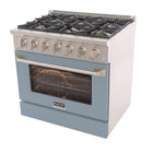 Kucht - 36 po Série KNG Cuisinière Pro Style au gaz propane - Acier inoxydable/Bleu pâle-Cuisinière entièrement en acier inoxydable avec poignée professionnelle pour une expérience culinaire optimale