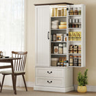 HOMCOM - Armoire de cuisine 72 po avec éclairage DEL et étagères de porte - blanc-Dix étagères de porte, une armoire à cinq niveaux et deux tiroirs pour une cuisine organisée 