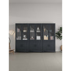 Manhattan Comfort - Jodie 31 po Bibliothèque Mid-Century Moderne - Gris Charbon - Lot de 3-2 portes vitrées en verre trempé à fermeture douce en haut et 2 portes nervurées en bois manufacturé à fermeture douce en bas