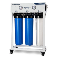 iSpring - CRO1000 Système de filtration d'eau par osmose inverse commercial sans réservoir à haut débit (1000 GPD) et à 4 étapes-Système De Filtration D’Eau Par Osmose Inverse Commercial Avec Des Caractéristiques Fiables: Le modèle iSpring CRO1000 est un véritable système de filtration d’eau par osmose inverse pour un usage commercial avec un rendement élevé de 3 785,41 L/min (1 000 gal/jour). Sa conception sans réservoir fournit à la demande une eau propre et filtrée avec un débit de 2,64 L/min (0,7 gal/mi