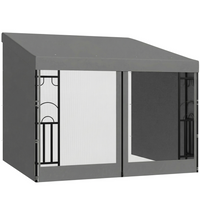 Outsunny - Pergola gazebo mural 10 pi l x 10 pi L avec rideaux et moustiquaires - gris foncé-Fixé au mur, apporte l'intérieur à l'extérieur