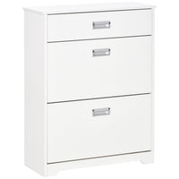 HOMCOM - Armoire à chaussures moderne avec 3 tiroirs pour 16 paires - blanc-Deux tiroirs basculants, un tiroir coulissant et un plateau offrent un grand espace de rangement et d’exposition   