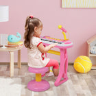 Qaba - Piano jouet pour tout-petits avec tabouret inclus - rose-Fonctions d'enregistrement et de lecture incluses, permettent de découvrir les erreurs commises 