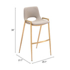 Zuo - Desi Tabouret de bar - Beige/Or - Ensemble de 2-6