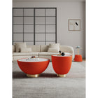 Manhattan Comfort - Ensemble de 3 tables : table basse et tables d’appoint Anderson modernes, revêtement similicuir orange-Table basse et table d’appoint avec un magnifique plateau en céramique effet marbre