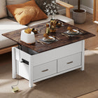 HOMCOM - Table basse relevable avec rangement et station de charge - blanc et brun rustique-Avec deux prises CA et deux ports USB, gardez facilement vos appareils chargés
