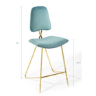 Modway - Ponder Performance Velvet Tabouret de bar - Bleu de mer-Cadre en acier inoxydable doré