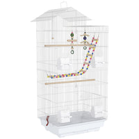 PawHut - Cage à oiseaux 39 po H avec échelle, balançoire, jouets, perchoirs - blanc-La cage spacieuse offre suffisamment d'espace pour le mouvement des oiseaux 