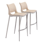 Zuo - Ace Tabouret de bar - Rose pâle/Argent - Ensemble de 2-Design ergonomique