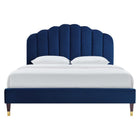 Modway - Daisy Performance Velvet Lit plateforme Queen, Marine-Revêtement en velours de performance