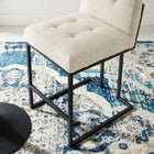 Modway - Privy Acier inoxydable noir Tissu rembourré Tabouret de comptoir - Noir beige-Base géométrique en acier inoxydable noir mat