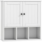 HOMCOM - Armoire murale de salle de bain style ferme, compartiments ouverts et 2 portes - blanc-Armoire à deux portes avec étagère réglable offrant des options de rangement flexibles