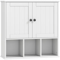 HOMCOM - Armoire murale de salle de bain style ferme, compartiments ouverts et 2 portes - blanc-Armoire à deux portes avec étagère réglable offrant des options de rangement flexibles
