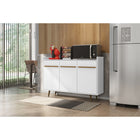 Manhattan Comfort - Buffet Bradley 53,54 po style Mid-Century Modern - Blanc-Belles poignées de porte rustiques marron