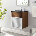 Modway - Render Fixation murale de 18" Vanette de salle de bain - Noyer blanc Noir-Coiffeuse à grains de noyer