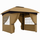 Outsunny - Pavillon d’extérieur 11 pi l x 11 pi L avec rideaux - fenêtres d’église - beige-Le toit et les rideaux enduits de PU protègent contre les rayons UV20+