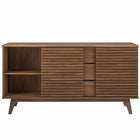 Modway - Render Table buffet de buffet de 63 po ou Meuble TV, Noyer-Trois tiroirs à extension complète