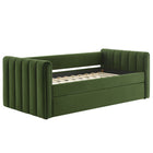 Modway - Veyla Chenal Touffé Performance Velvet Lit de jour jumelle avec Trundle, Vert mousse-Velours de performance résistant aux taches