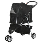 PawHut - Poussette pour animaux de luxe à 3 roues avec frein, auvent, porte-gobelets, noir-Conception légère et pliable pour faciliter le rangement et le transport 
