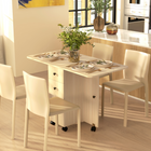 HOMCOM - Table à manger pliante à abattant roulant avec tiroirs et armoire de rangement pour 4-6 personnes - bois naturel-Deux rallonges latérales se soulèvent pour accueillir jusqu'à six personnes 