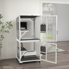 PawHut - Maison pour chat d’extérieur grande avec roues et boîte de repos - 31,5 po L x 30 po l x 70,75 po H - blanc gris-Toit en asphalte sur le dessus pour résister aux intempéries 
