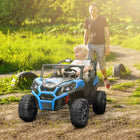 Qaba - Voiture électrique pour enfants 24V 7AH à grande batterie avec 2 places assises - bleu-2 sièges avec ceintures de sécurité garantissent un amusement sécurisé pour les frères et sœurs 