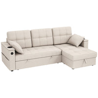 HOMCOM - Canapé-lit gigogne avec ports USB et rangement pour chaise longue - beige-Se transforme facilement d’un canapé en L à gauche ou à droite en lit d’appoint grâce à un design coulissant sur roulettes, gain de place 