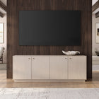 Hudson&Canal - Meuble TV rectangulaire Lillian pour téléviseurs jusqu'à 75 pouces, couleur aulne blanc-Fabriqué en MDF robuste, le plateau et les étagères sont en finition grain noir, tandis que les portes sont en finition noyer satiné