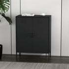 Manhattan Comfort - Buffet d’appoint moderne Naomi 31,5 po - Noir-Comprend 2 portes métalliques standard avec aérations et poignées métalliques verticales